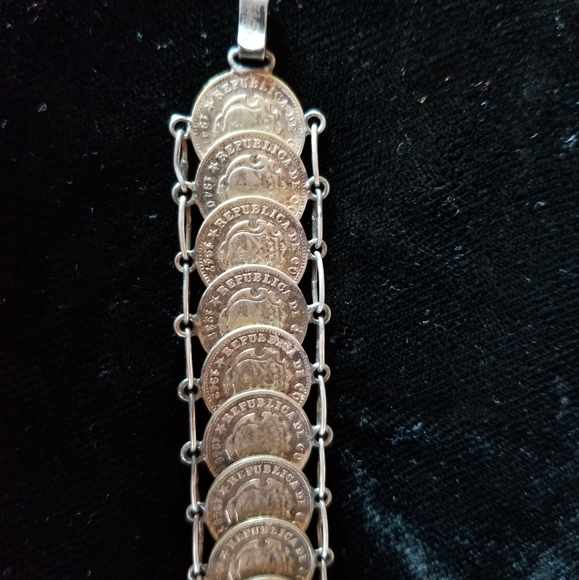 Antique 750 Silver Centavos Mexican Coin Link Brac - Picture 2 of 5